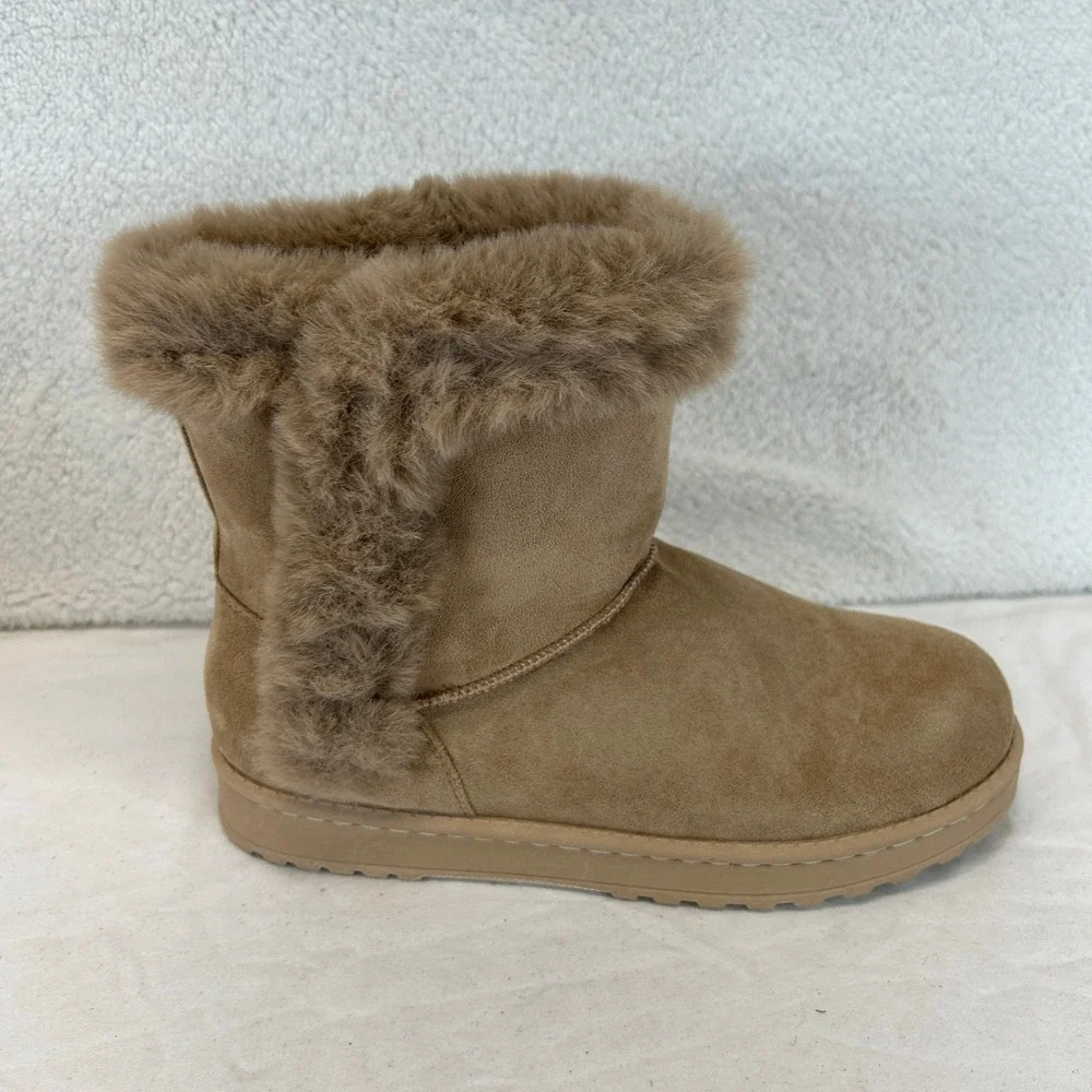 White Mountain Incher Womens Boots Dark Beige Faux Fur‎ Trim Size 9 New